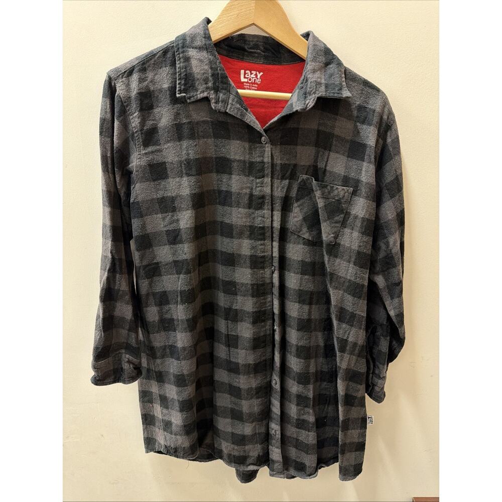 Lazy One Flannel PJ Button Up/Nightshirt Unisex, S/M